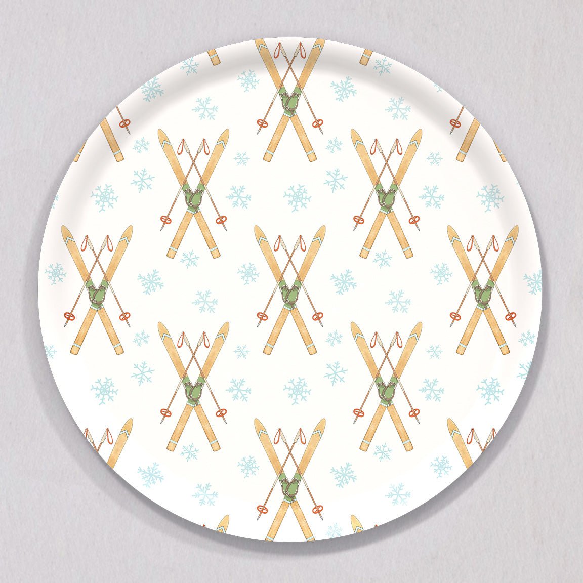 Large Vintage Skis Tray, Round by Sara Fitz