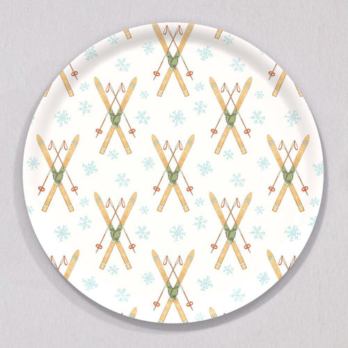 Large Vintage Skis Tray, Round by Sara Fitz