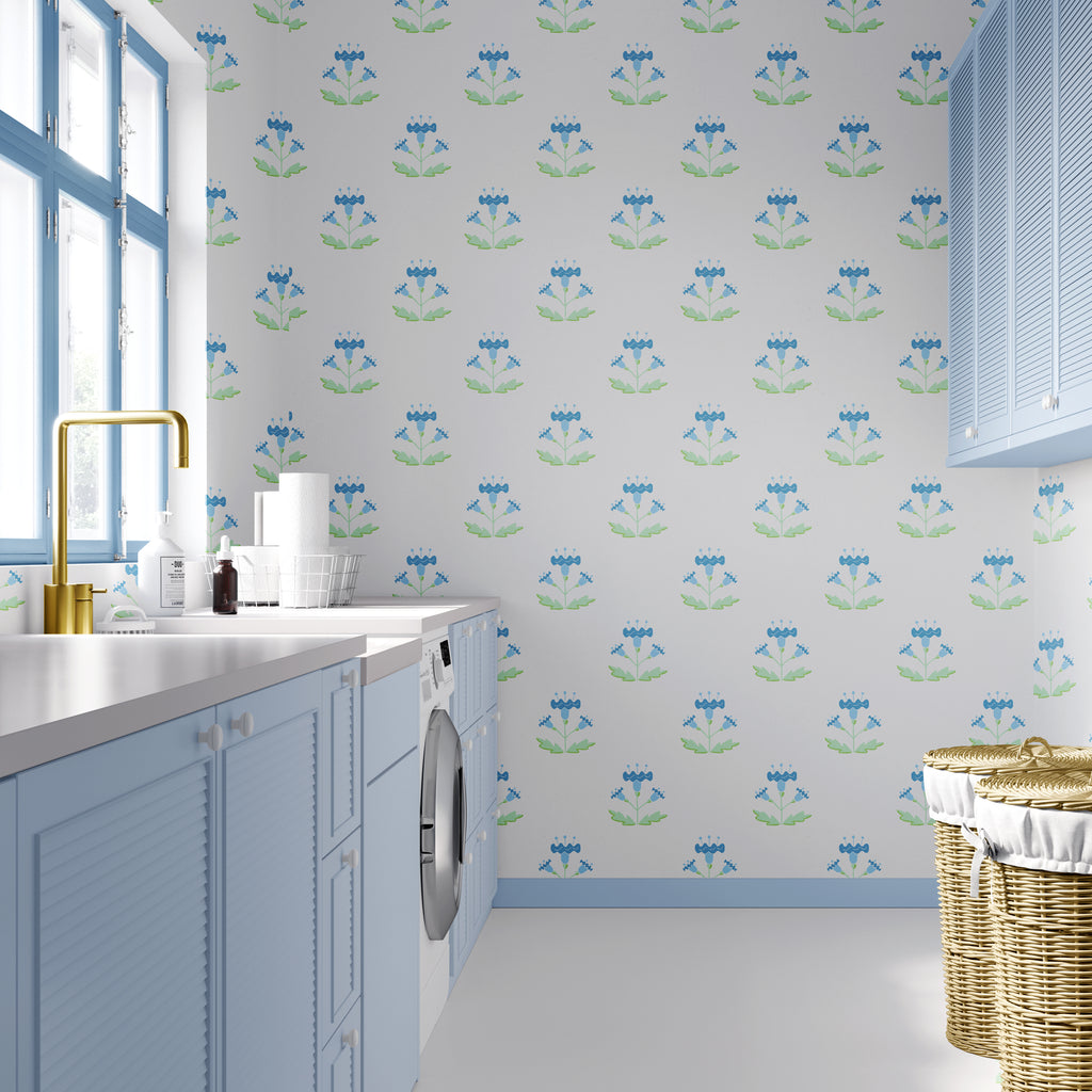 Block Print Style Blue Wallpaper by Sara Fitz