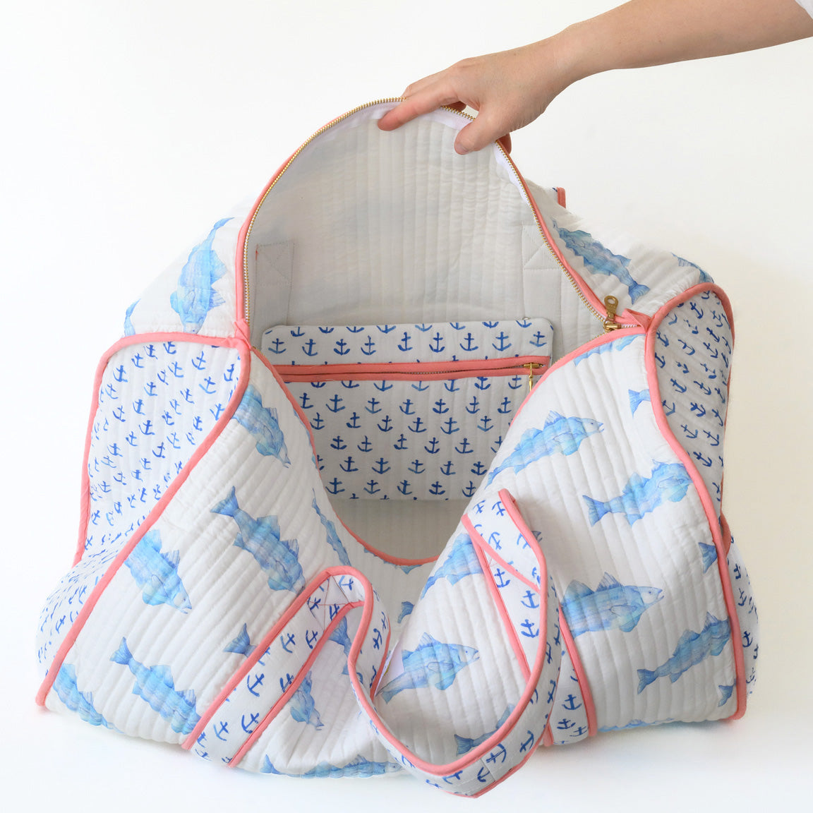 Weekender Tote, Blue Fish by Sara Fitz