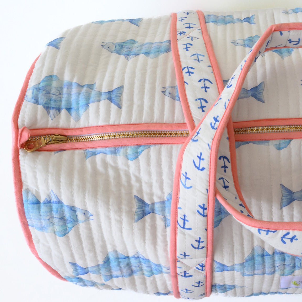 Sara Fitz Weekender Tote Blue Fish for Weekend Getaways