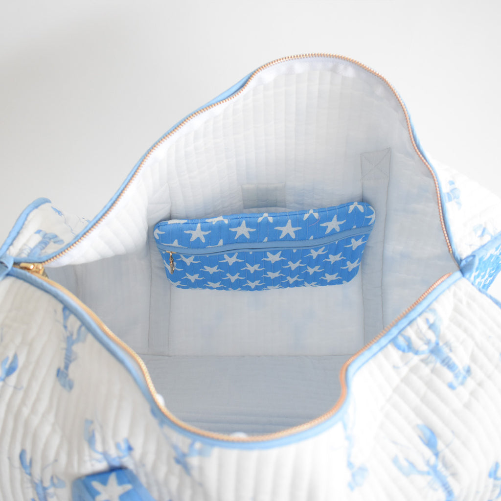 Weekender Tote, Blue Lobster by Sara Fitz