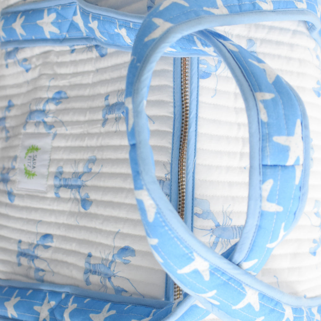 Weekender Tote, Blue Lobster by Sara Fitz