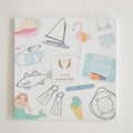 Discover the Coloring Book Seaside by Sara Fitz, featuring charming New England–inspired illustrations like a sailboat, flamingo, fish, seashell, seagull, mermaid, ice cream cone, swimsuit, flippers, lifebuoy, and a cat sitting in a window. This adult coloring book is perfect for relaxing moments by the shore.