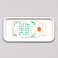 A Small Eggnog Tray in matte-finish birch wood, featuring a line drawing of an eggnog carton decorated with holly leaves and the text Organic Egg Nog.