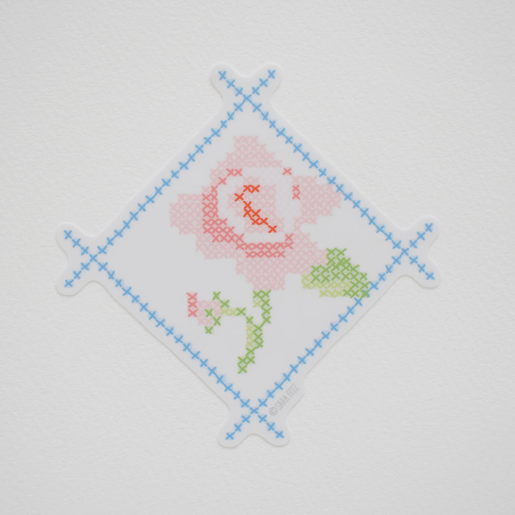 Cross Stitch Rose Sticker