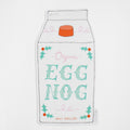 A Sara Fitz Eggnog Sticker featuring a weatherproof half-gallon carton of eggnog with an orange cap, decorated with holly sprigs and the text Organic EGG NOG and DEC 25.