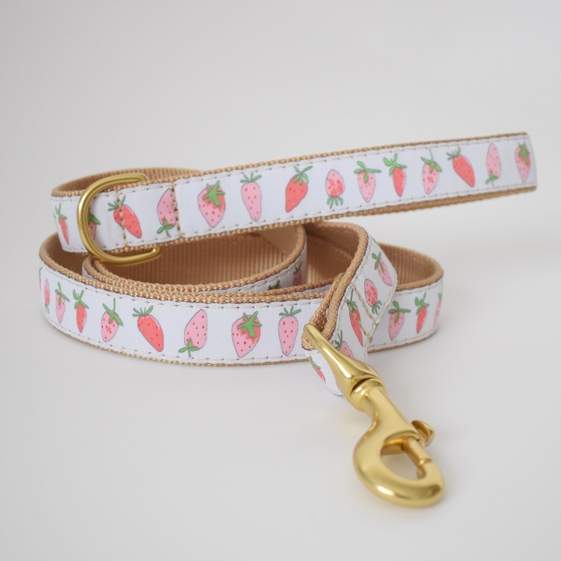 Sara Fitz Strawberry Dog Leash 5ft Brass Hardware
