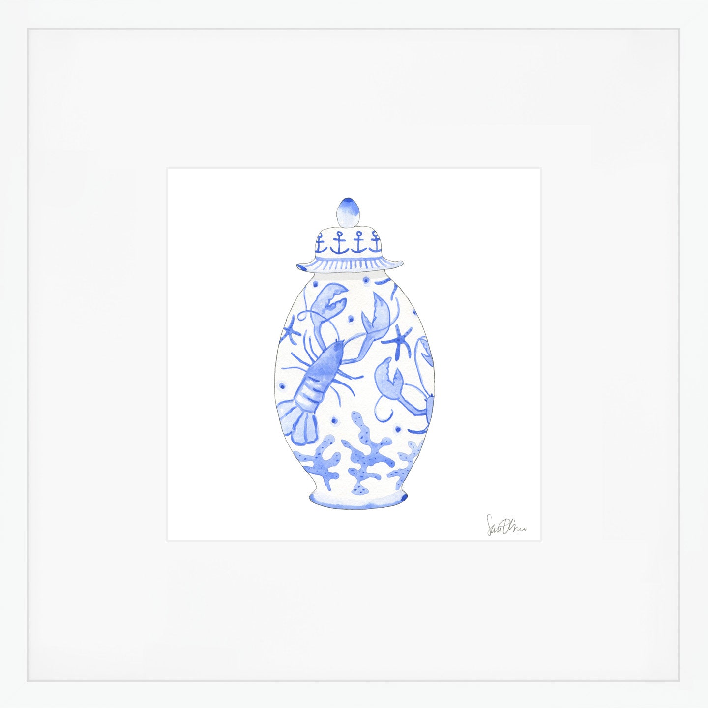 Nautical Ginger Jar, Lobster Art Print by Sara Fitz