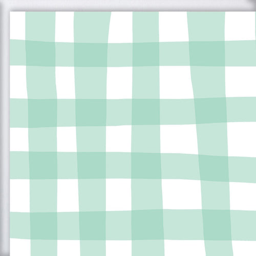 The Mint Check Gift Wrap by Sara Fitz features a light green and white gingham pattern with softly curved, irregular squares and shaded edges for an eco-friendly, stylish presentation.