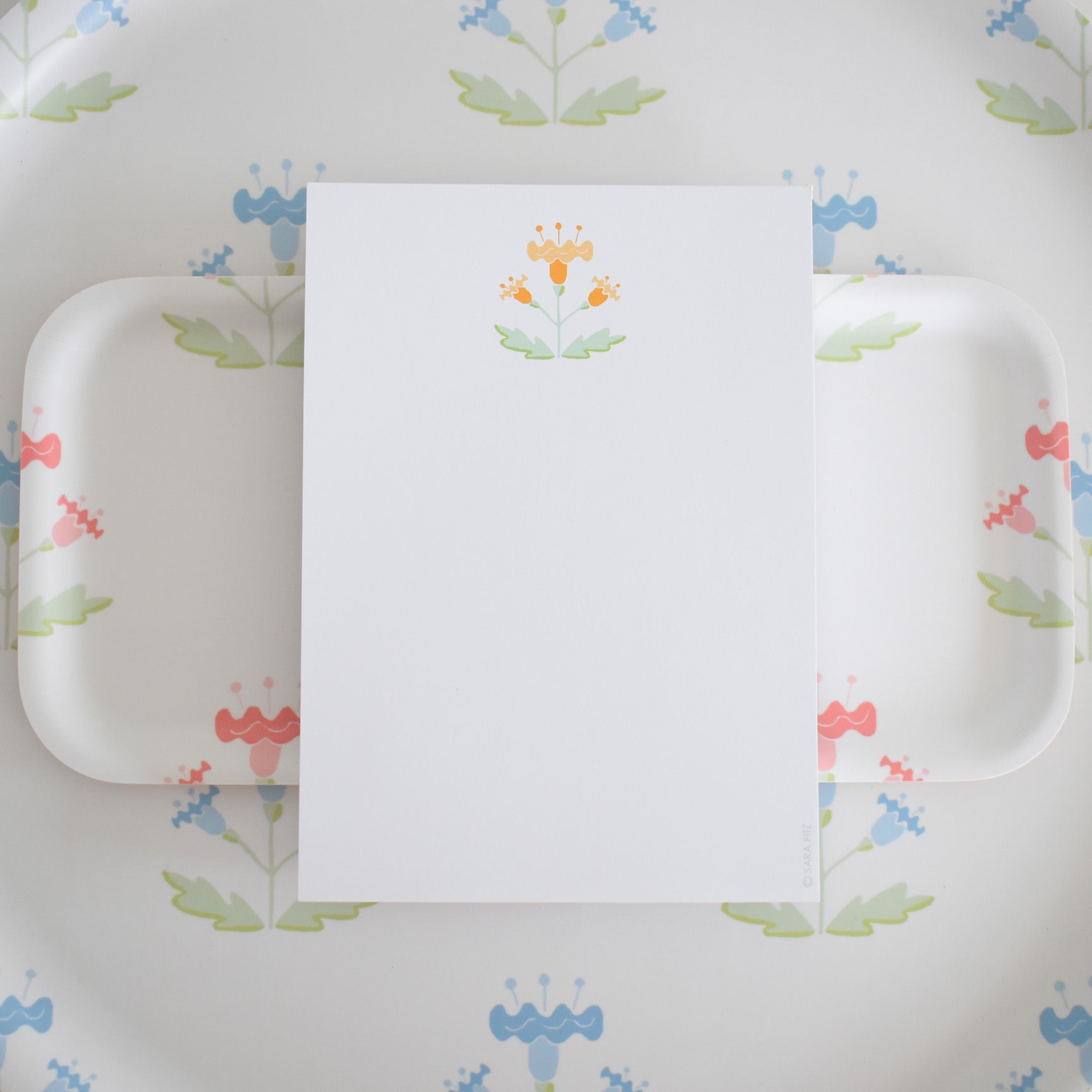 Large Block Print Blue Tray, Round by Sara Fitz