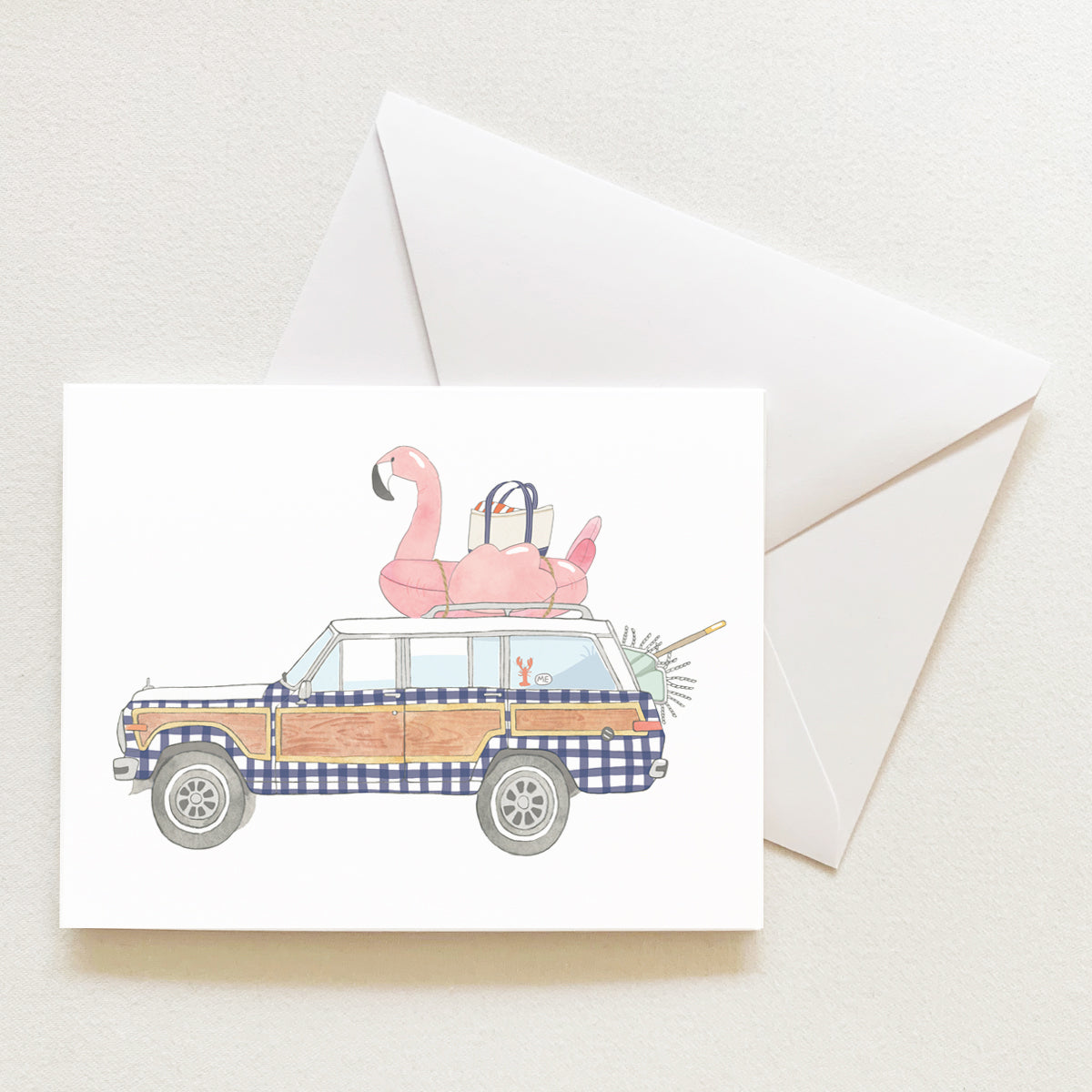 Checked Wagon Note Card by Sara Fitz