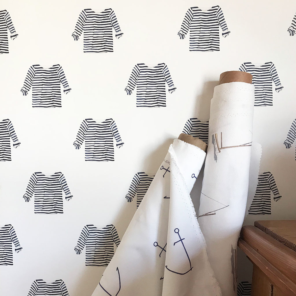 Navy + White Striped Shirt Wallpaper by Sara Fitz