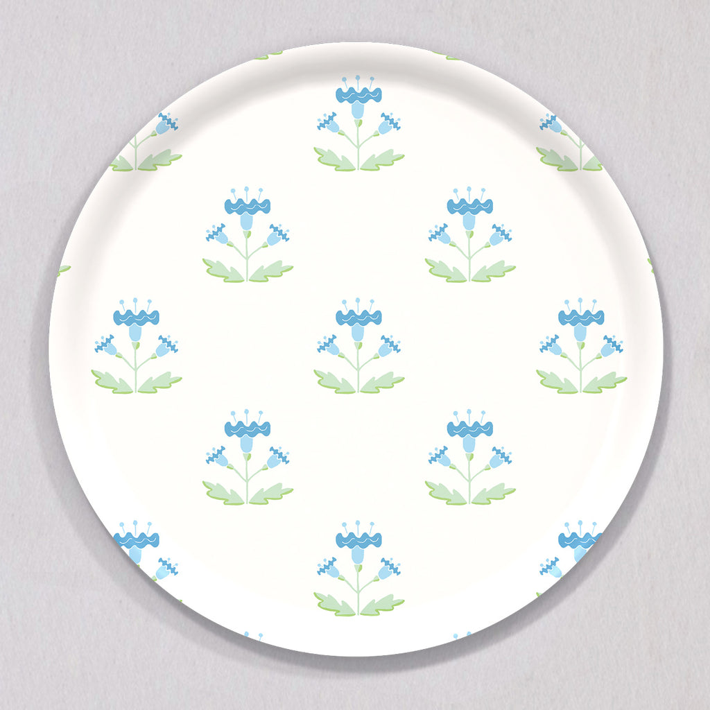 Large Block Print Blue Tray, Round by Sara Fitz