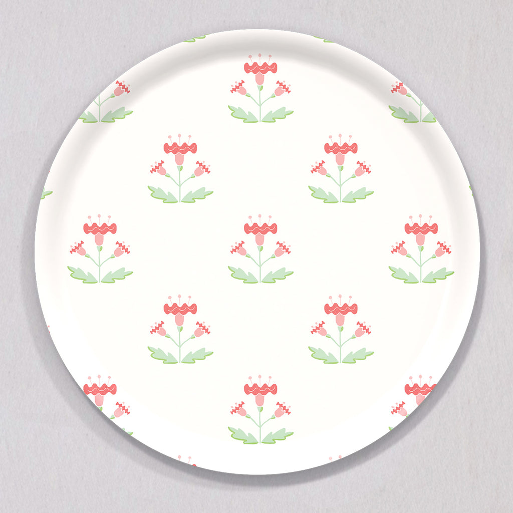 Large Block Print Pink Tray, Round by Sara Fitz