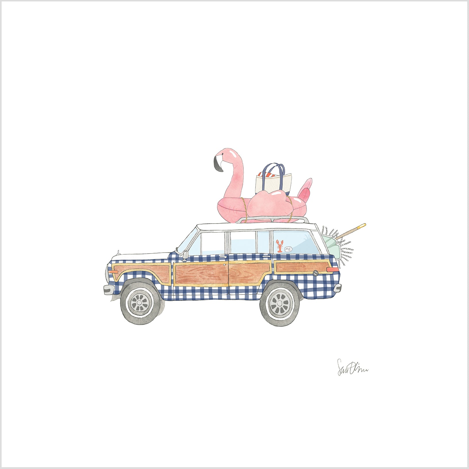 Checked Wagon Art Print by Sara Fitz