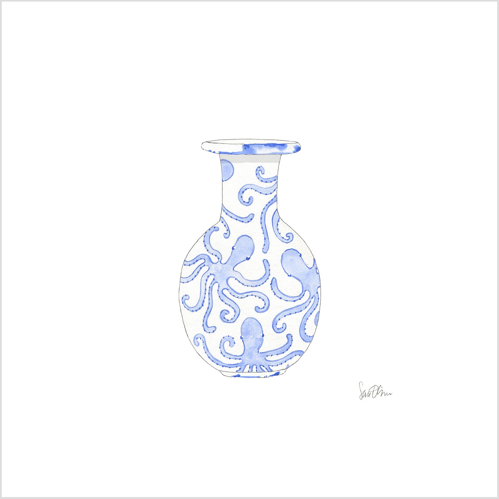 Nautical Ginger Jar, Octopus Art Print by Sara Fitz