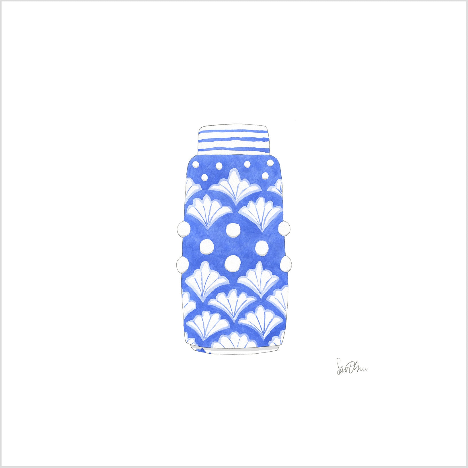 Nautical Ginger Jar, Shell Art Print by Sara Fitz